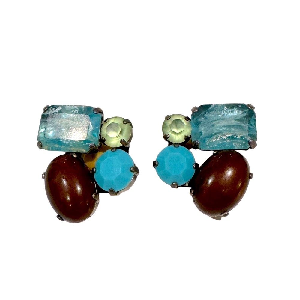 JL Blin Paris Vintage Cabochon Glass Crystal Earrings.